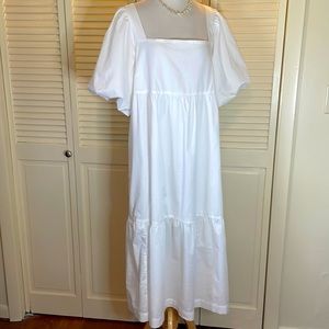 Old Navy Puff-Sleeve Fit & Flare Smocked All-Day Midi Dress White Cotton Size XL